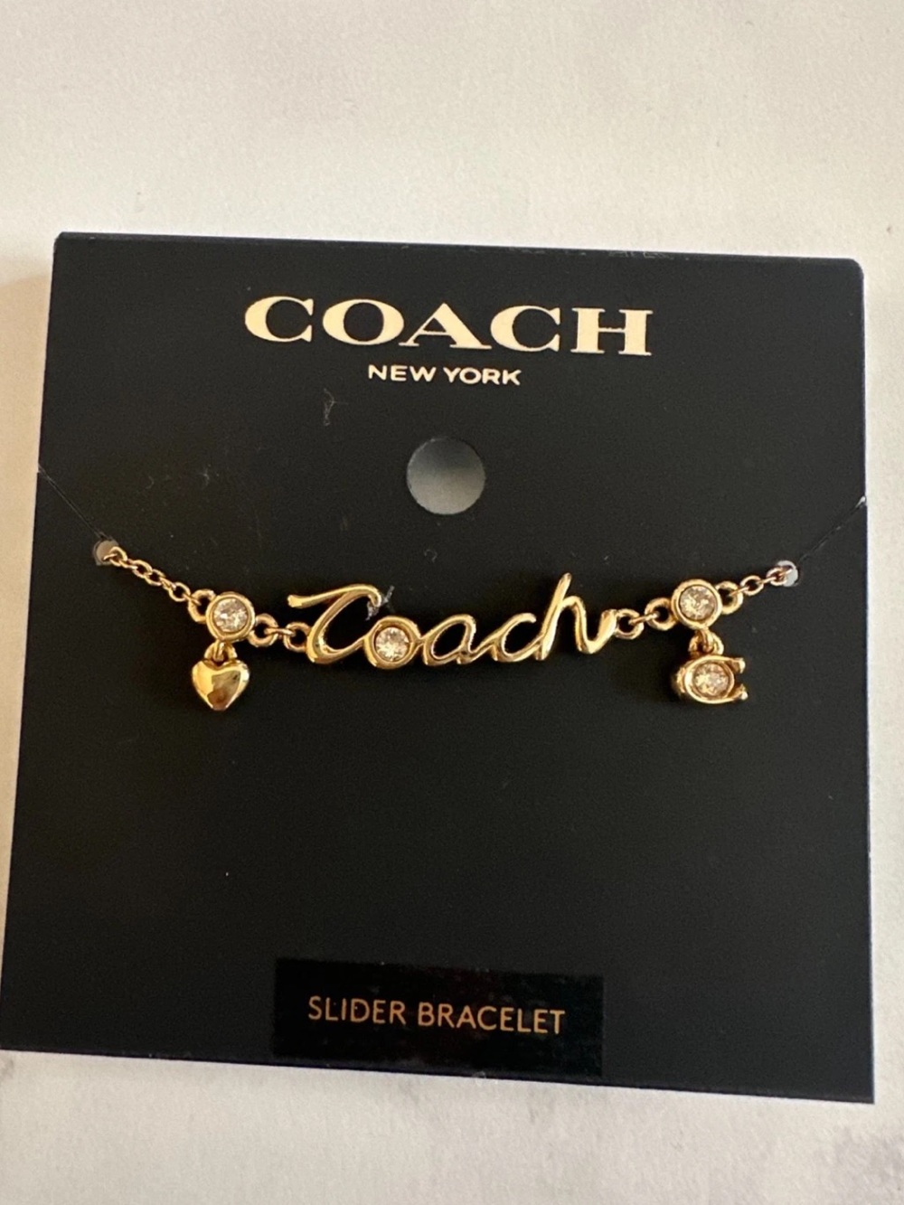 NWT Coach Script Heart Slider Bracelet Gold Tone CAD53